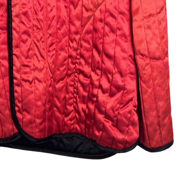 Vintage Neiman-Marcus Quilted Satin Jacket Frog Closures Mandarin Collar M Red - Picture 11 of 16